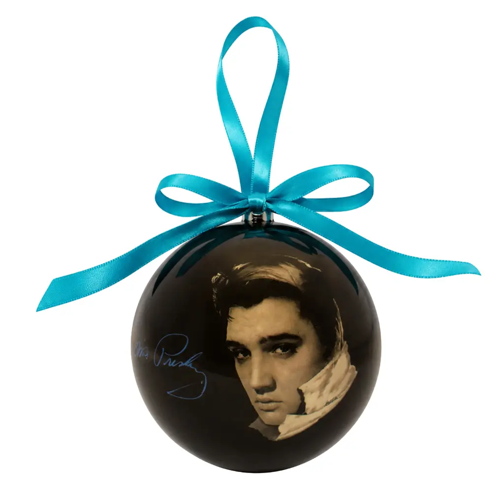 [E8962] Elvis Ornament - Blk & Wht Ball w/ Box