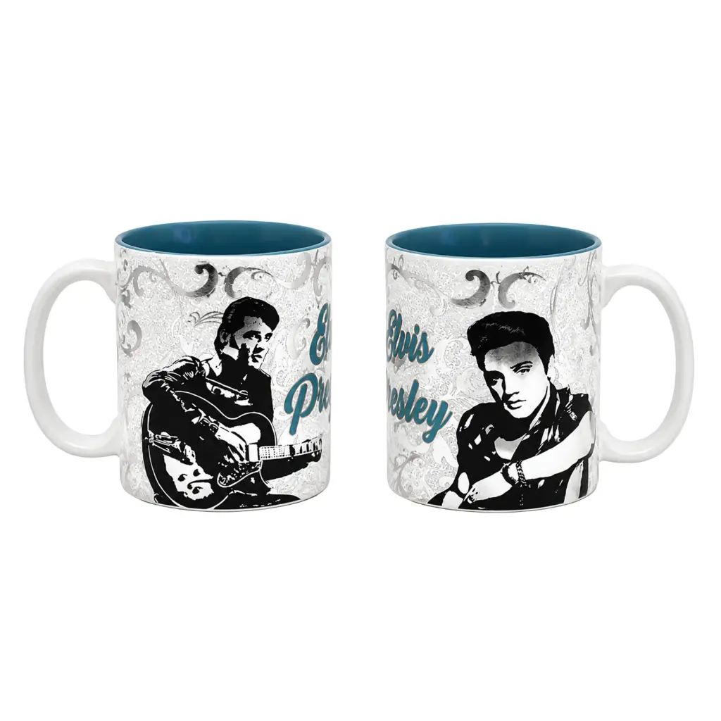 [E8970] Elvis Mug - White w/ Silver Foil Metallic and Highly Textured
