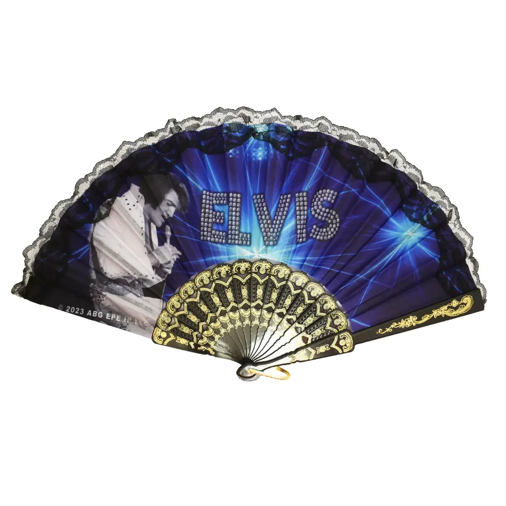 [E9025] Elvis Hand Fan - Blue On Stage