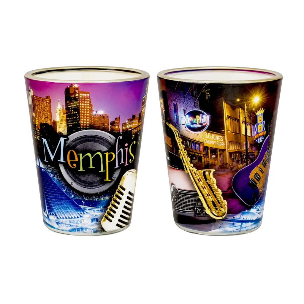 [M4620] Memphis Shot Glass - Collage w/Mic