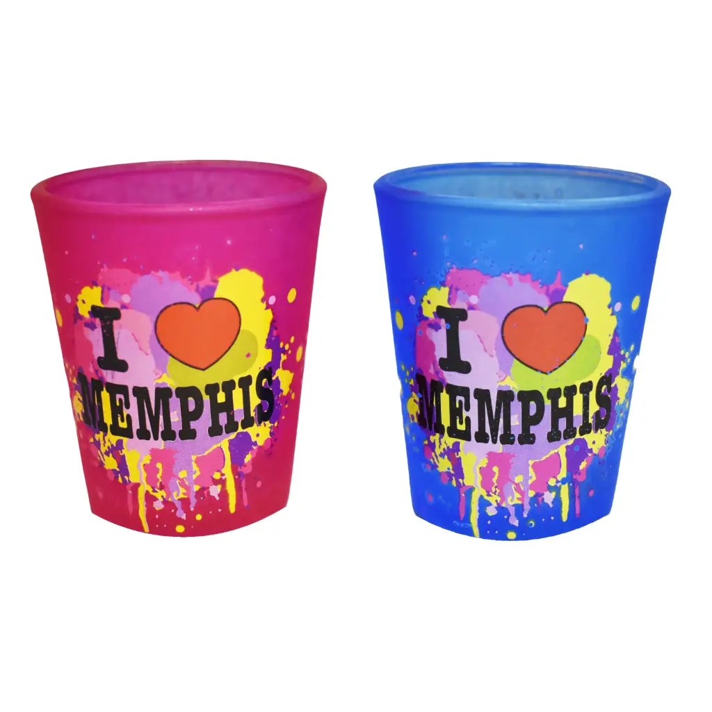 [M5436] Memphis Shot Glass - I Love Pink/Blue Assorted