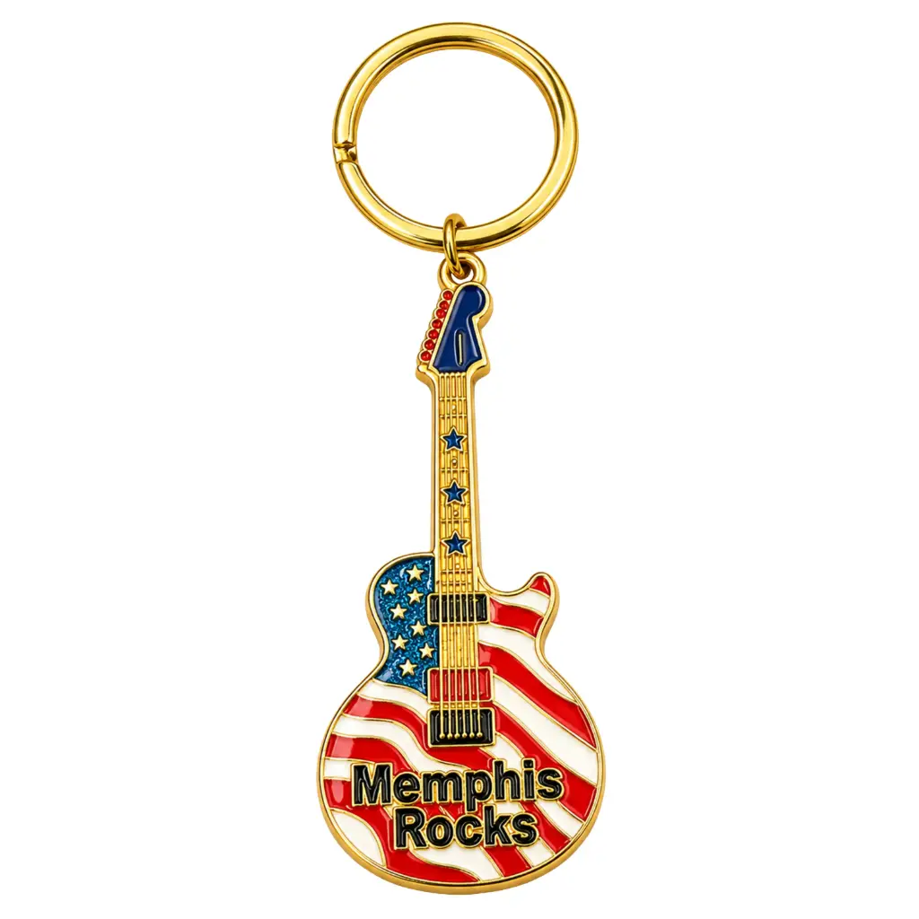 [M5496] Memphis Keychain - Guitar Flag Rocks