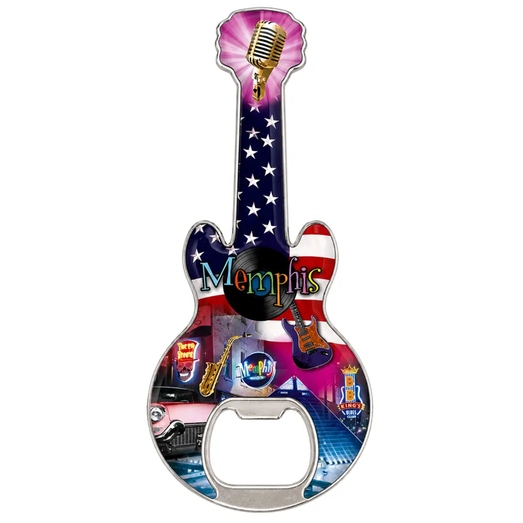 [M5637] Memphis Bottle Opener & Magnet - Collage w/ Flag