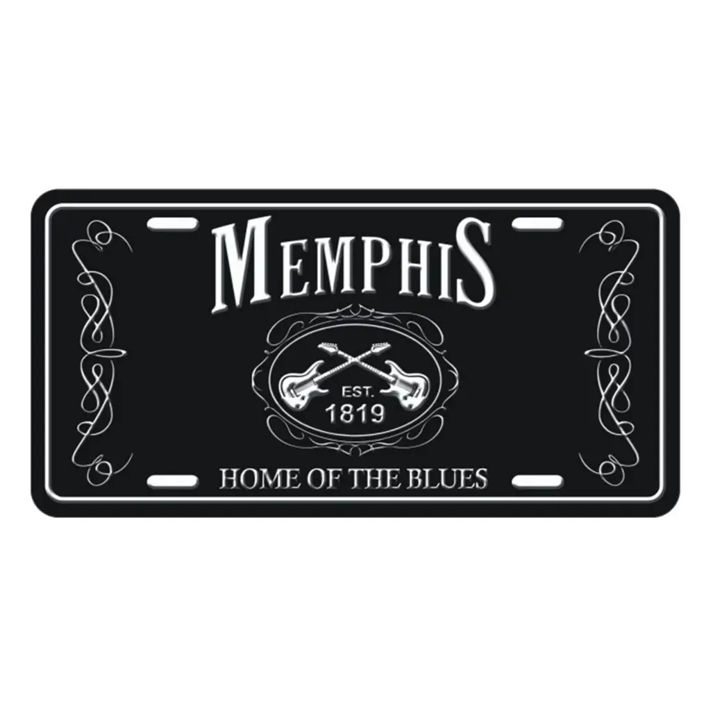 [M5822] Memphis License Plate - Blk & Wht Est