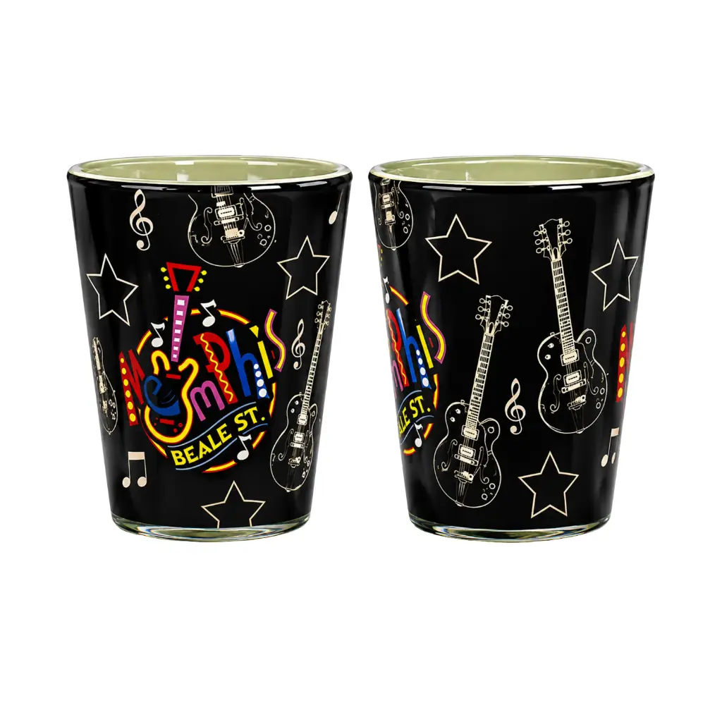 [M6393] Memphis Shot Glass - Round Neon w/Icons