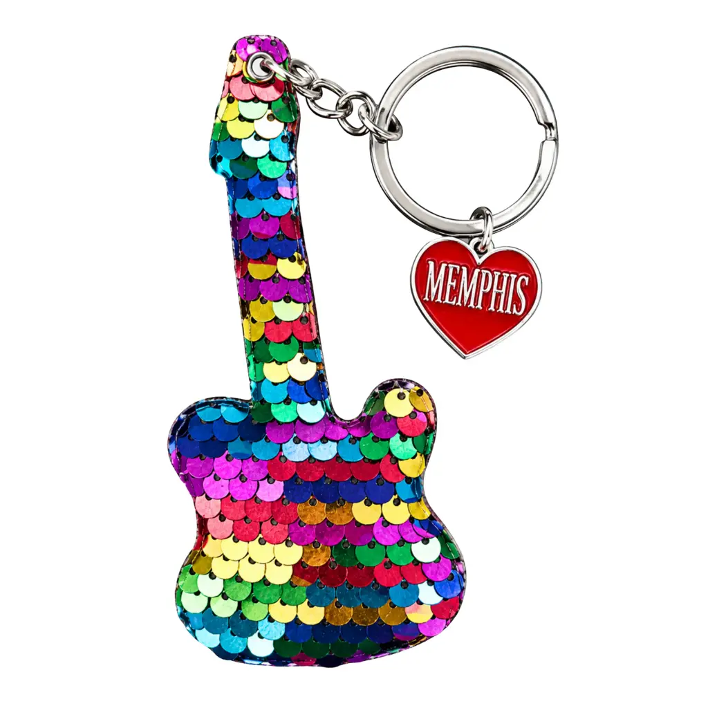 [M6810] Memphis Keychain - Rainbow Sequin Guitar