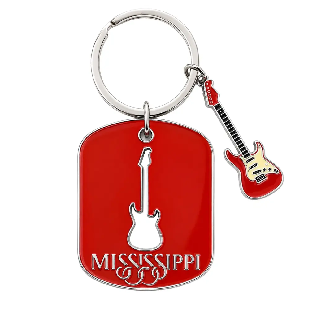 [MS4711] Mississippi Keychain - 2D Guitar Charm