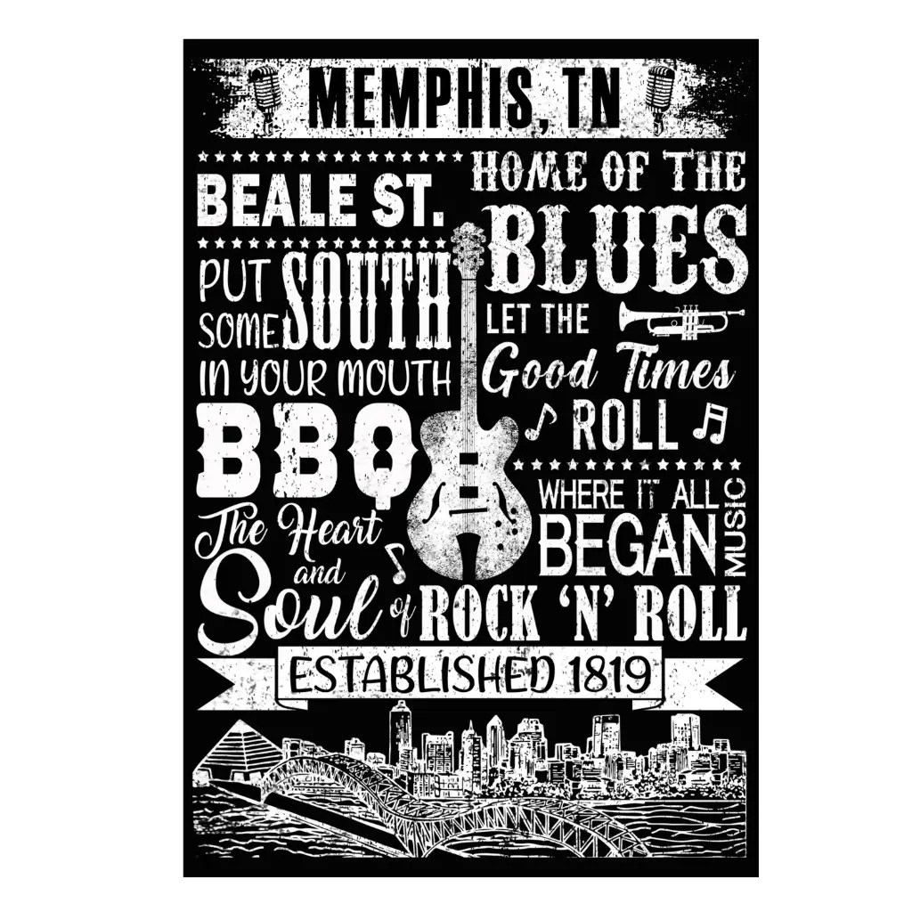 Memphis Postcards - Blk & White Words - Pack of 50