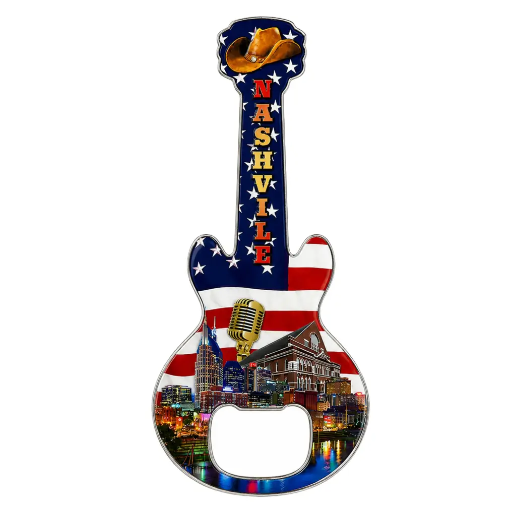 [N5648] Nashville Bottle Opener and Magnet - Guitar Collage