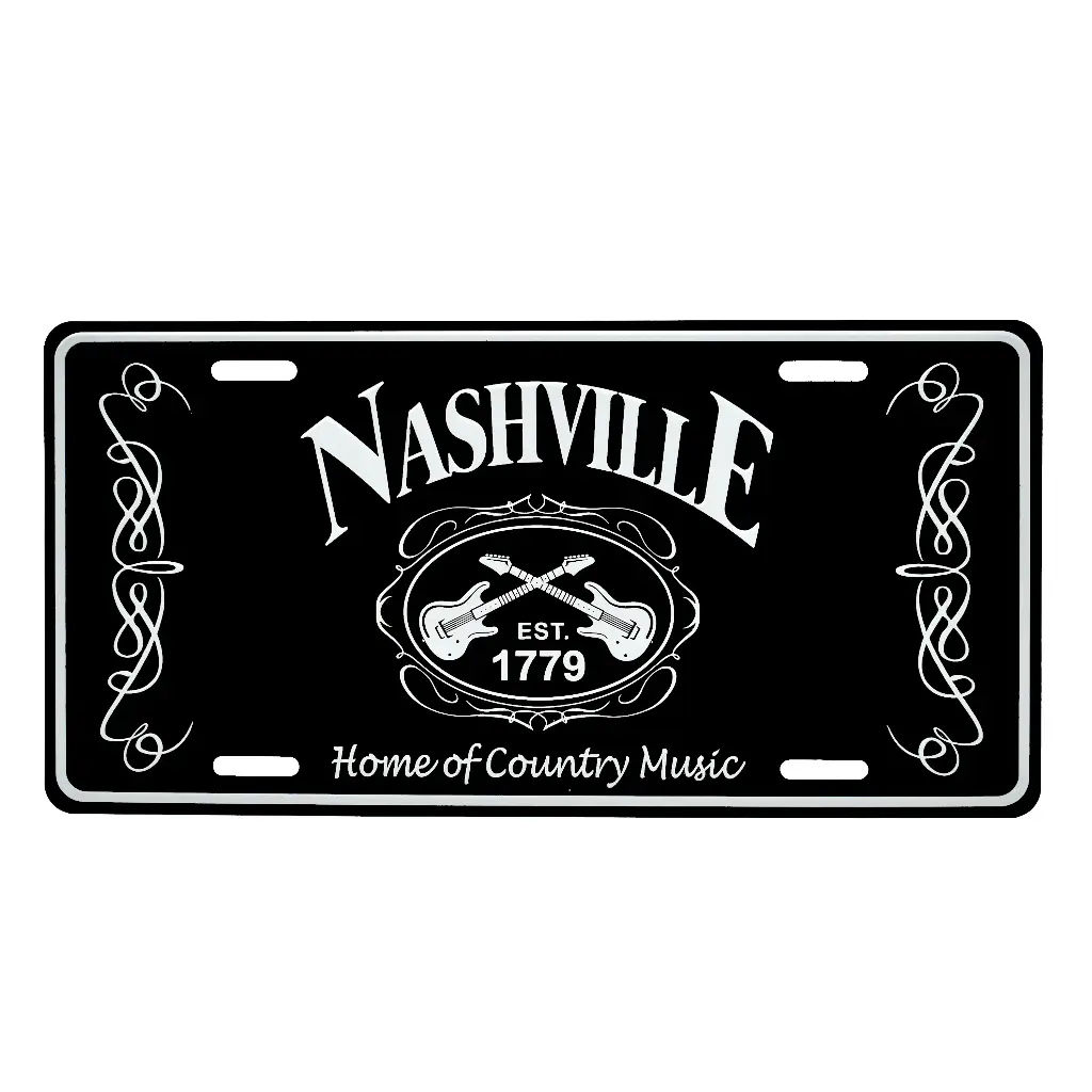 [N5866] Nashville License Plate - Blk & Wht