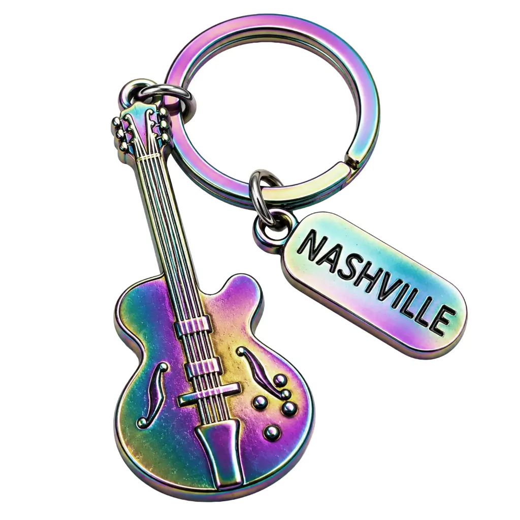 [N6291] Nashville Keychain - Guitar Rainbow w/Charm