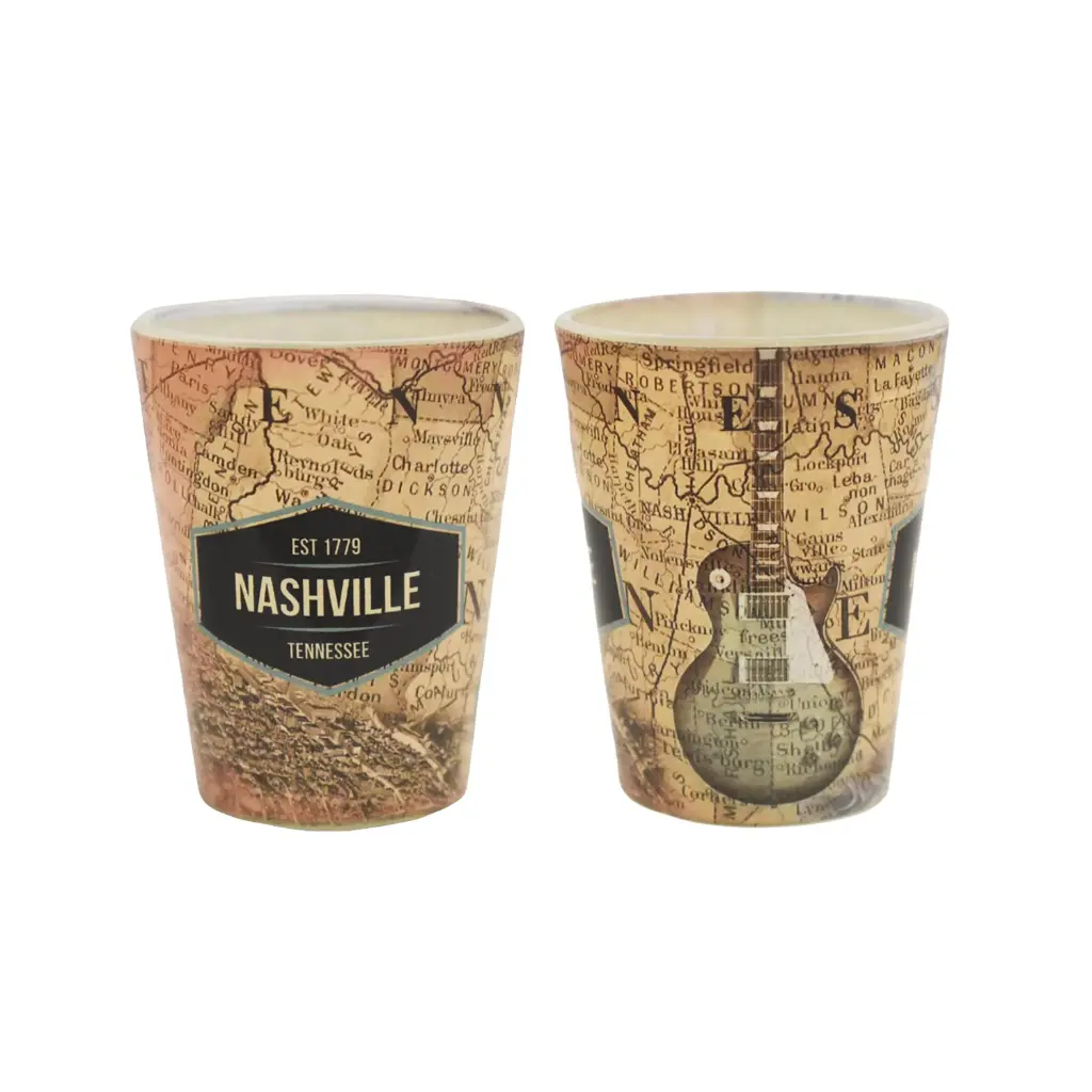 [N6392] Nashville Shot Glass - Map w/Guitar