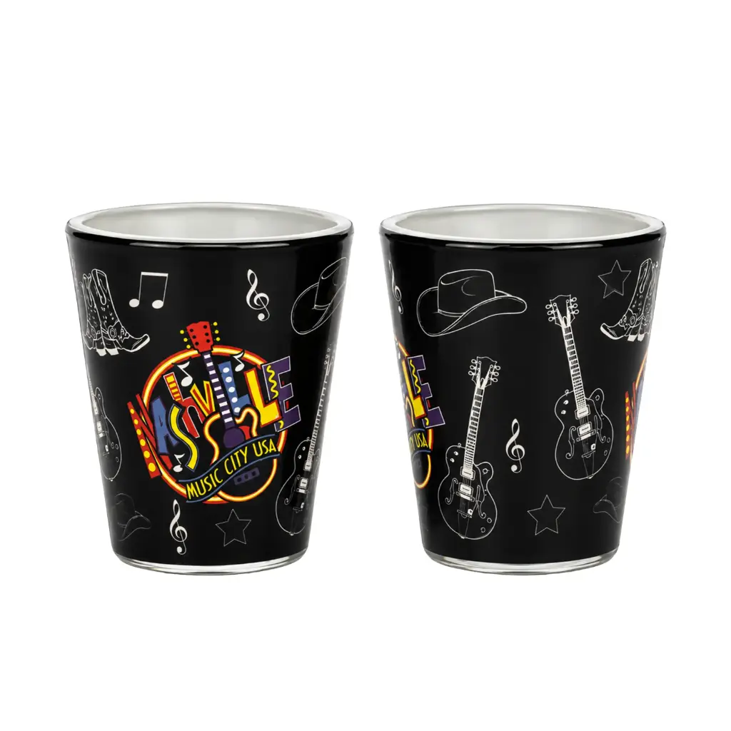 [N6394] Nashville Shot Glass - Round Neon w/Icons