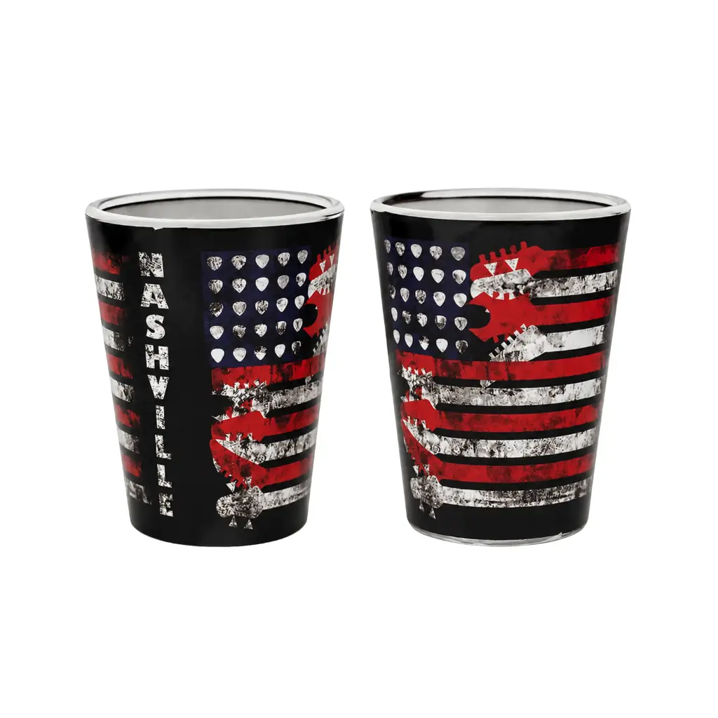 Nashville Shot Glass - Flag w/ Guitars