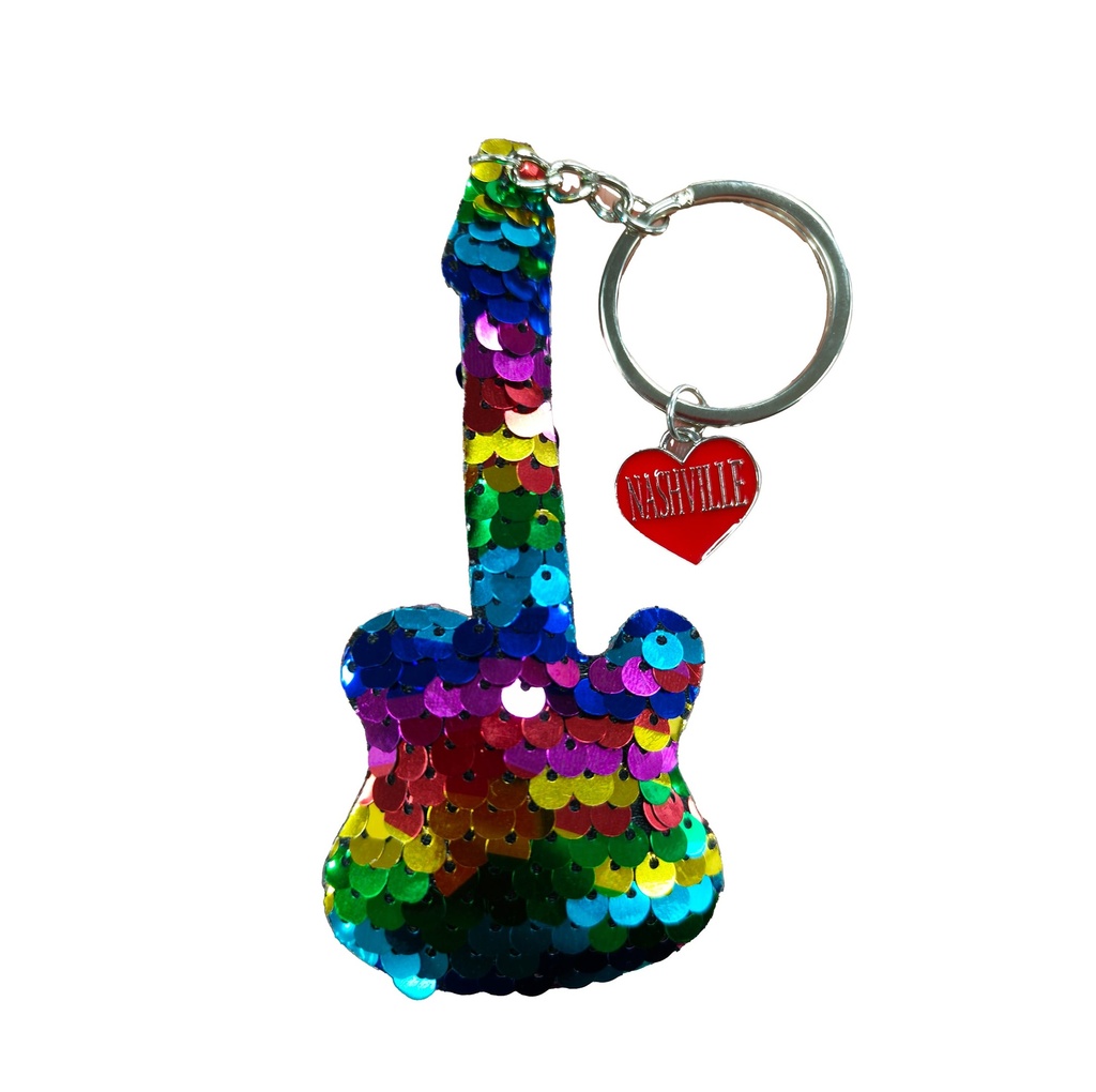 [N6811] Nashville Keychain - Rainbow Sequin Guitar