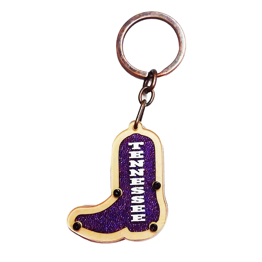 [T6520] Tennessee Keychain - Wood Boot - 12pc Set