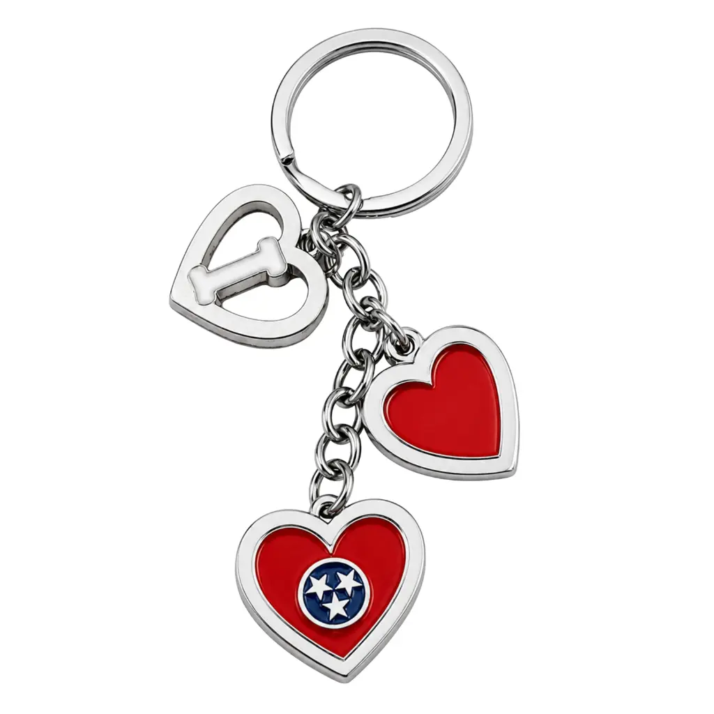 [T6578] Tennessee Keychain - I Heart TN With Flag