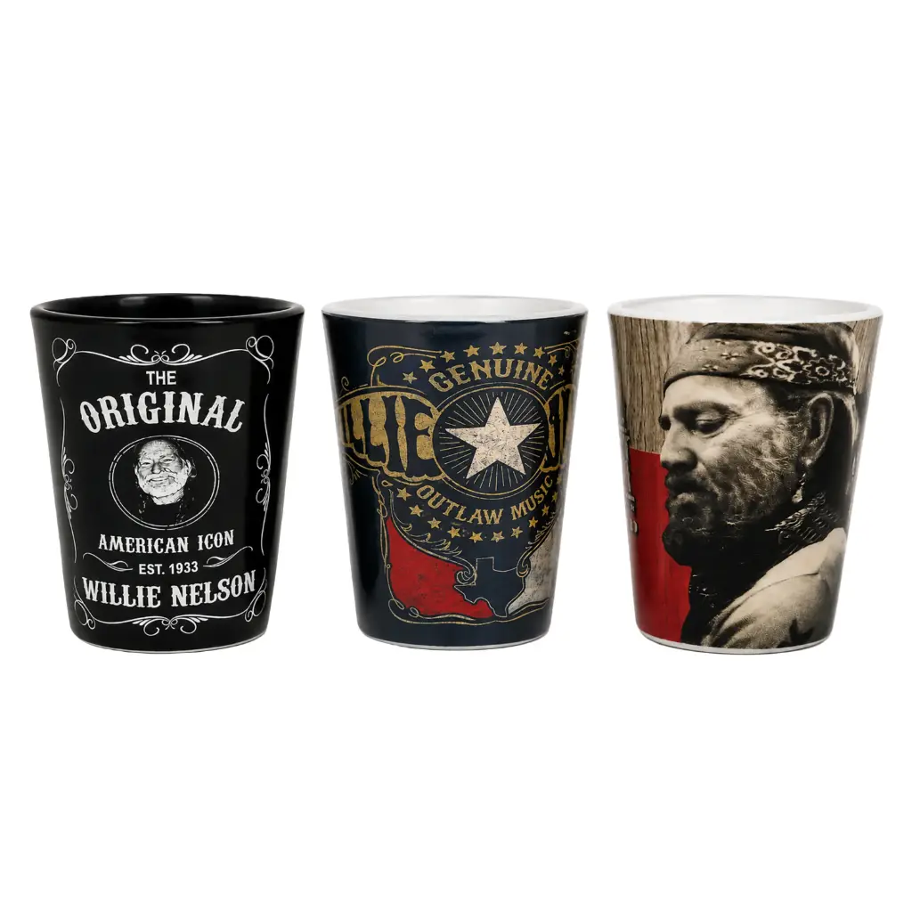 [W6045] Willie Nelson Shot Glass Set - Black & White