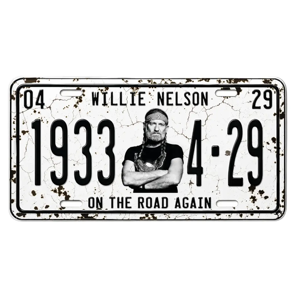 [W6051] Willie Nelson License Plate - 1933 On The Road Again