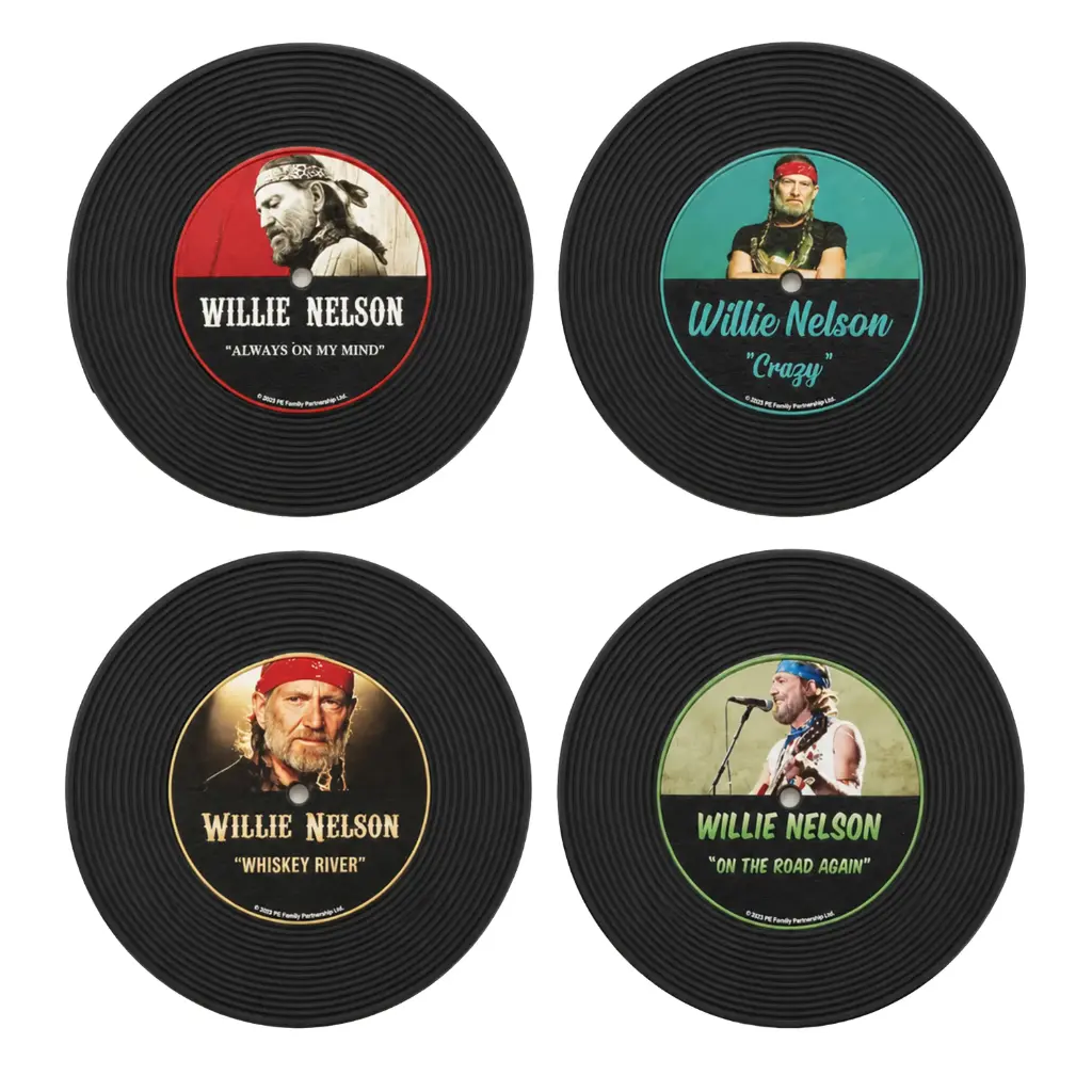 [W6409] Willie Nelson Coasters - Records - 4pc Set