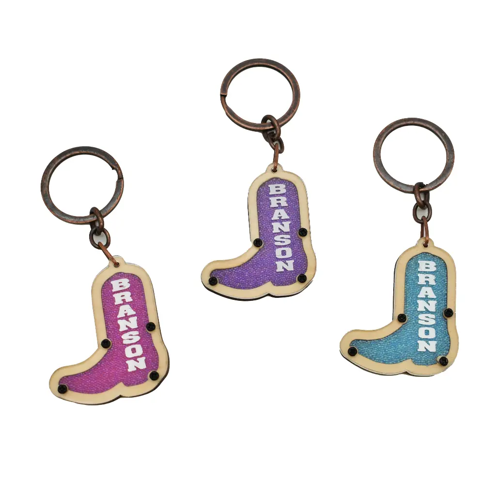 [XBR6521] Branson Keychain - Wood Boot - 12pc Set