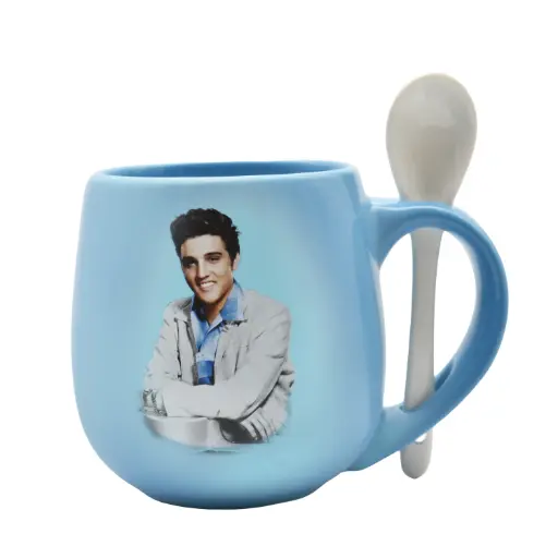 [E9133] Elvis Mug - Light Blue w/ Spoon