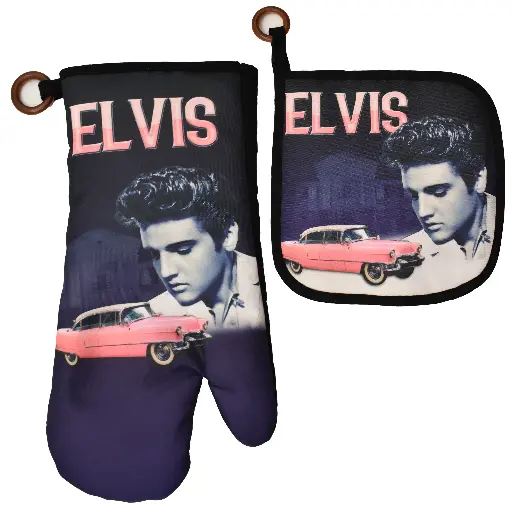 [E9129] Elvis Pot Holder/Oven Mitt Pink Caddy