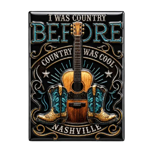[N7160] Nashville Magnet - I Was Country Laser 3D