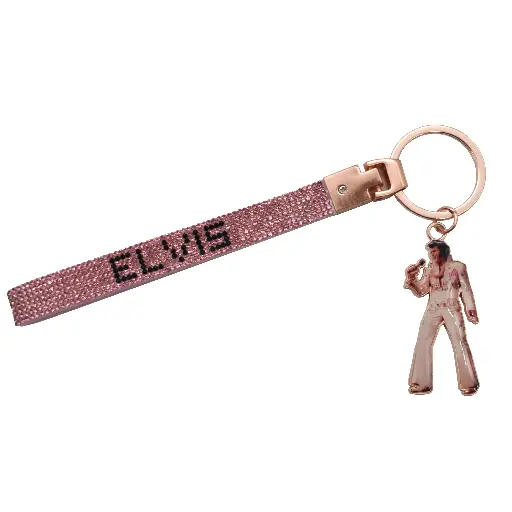 [E9101] Elvis Keychain - Wristlet w/ Rhinestones Pink