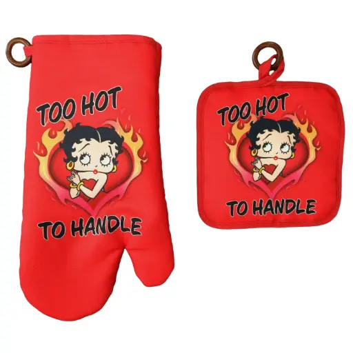 [BB7234] Betty Boop Pot Holder/Oven Mitt Set - Too Hot