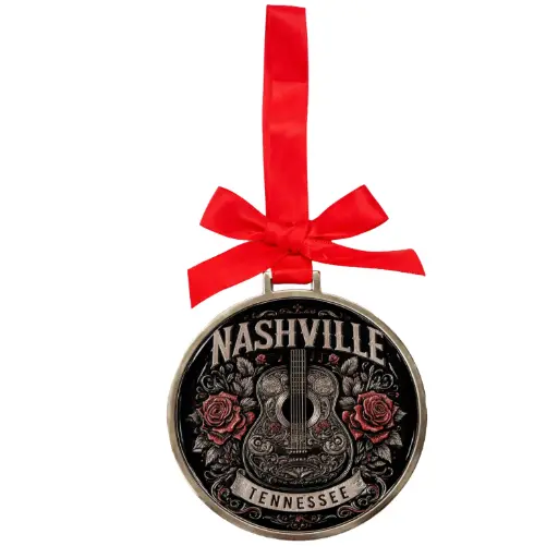 [N7314] Nashville Ornament - Foil Pink Roses Guitar