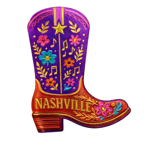[N7407] Nashville Magnet - Purple Boot with Flowers