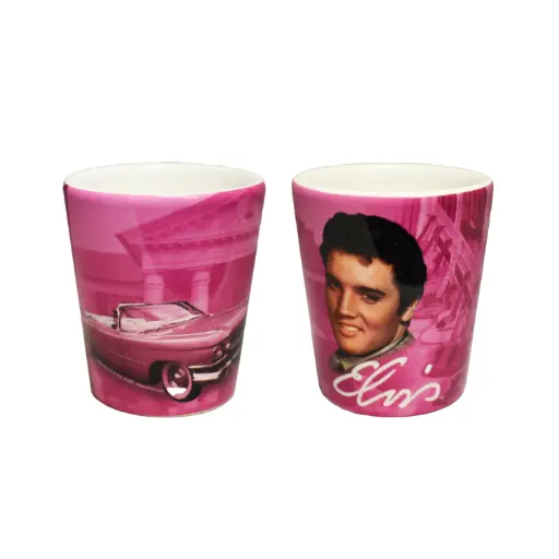 [E8434] Elvis Shot Glass - Pink With Guitars Ceramic