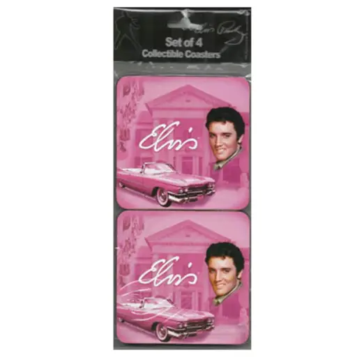 [E8473] Elvis Coasters - Pink With Guitars