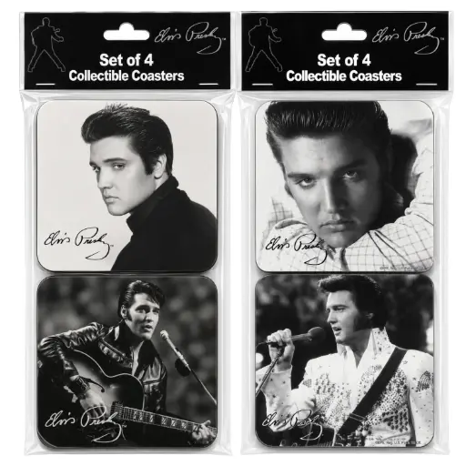 [E8474] Elvis Coasters - Blk & Wht.