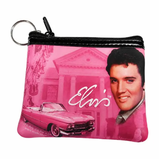 [E8483] Elvis Keychain/Coin Purse - Pink With Guitars