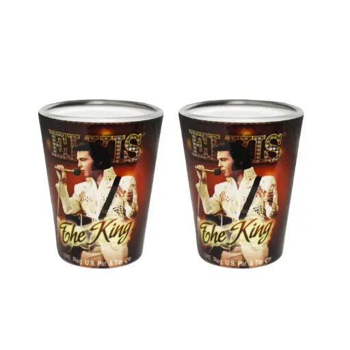 [E8516] Elvis Shot Glass - The King Red Background