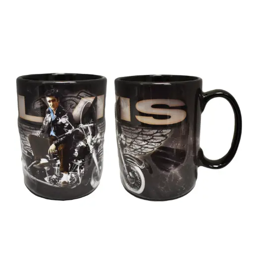 [E8621] Elvis Mug - Motorcycle w/Wings Embossed