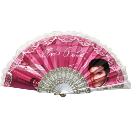[E8690] Elvis Hand Fan - Pink With Guitars