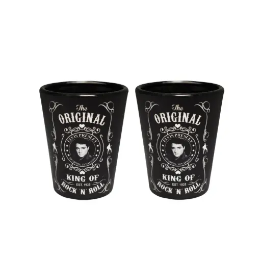 [E8712] Elvis Shot Glass - Blk & Wht Est.