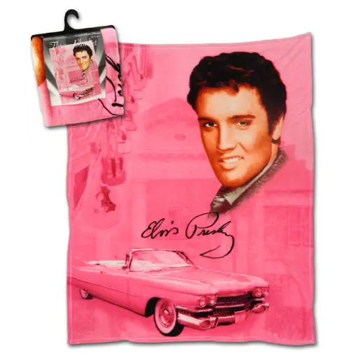 [E8720] Elvis Throw Blanket - Pink With Guitars