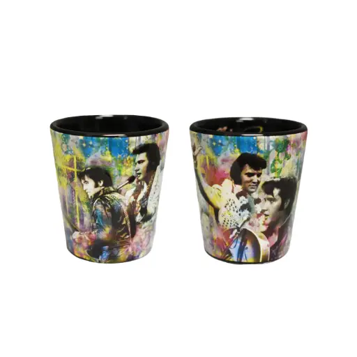 [E8733] Elvis Shot Glass - Colorful Collage