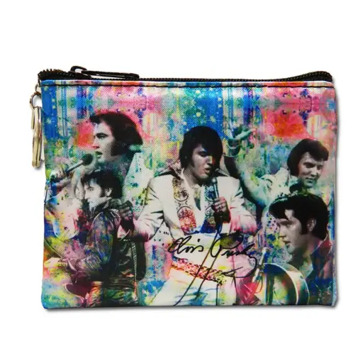 [E8735] Elvis Key Chain/Coin Purse - Colorful Collage