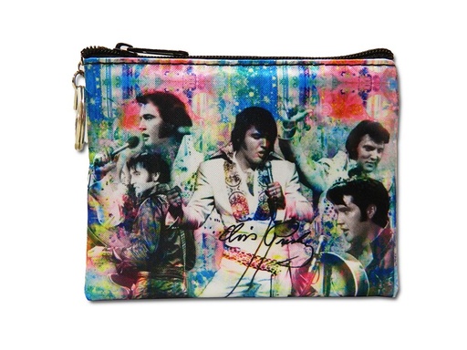 [E8735] Elvis Key Chain/Coin Purse - Colorful Collage