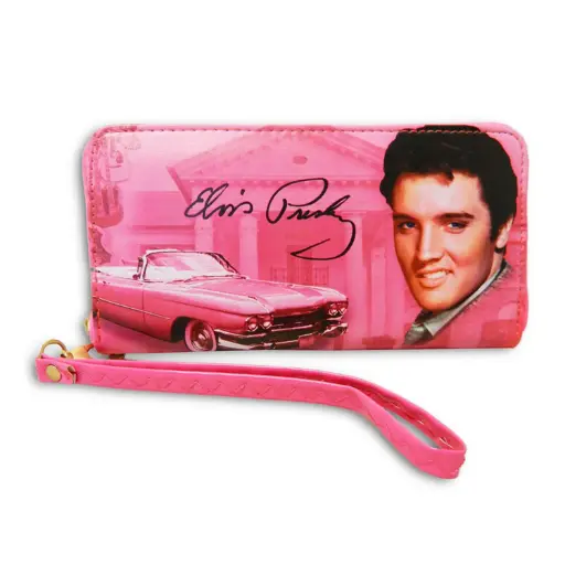 [E8755] Elvis Wallet - Pink With Guitars Zipper