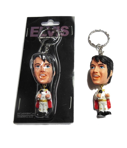 [E8762] Elvis Keychain - Bobble Head White Jumpsuit