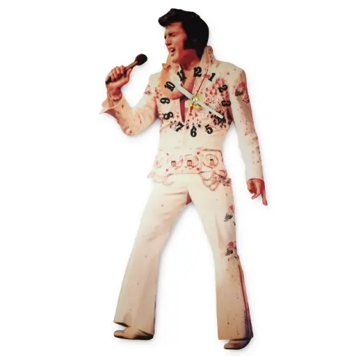 [E8859] Elvis Clock - Swinging Legs White Jumpsuit