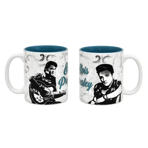 [E8970] Elvis Mug - White w/ Silver Foil Metallic and Highly Textured 