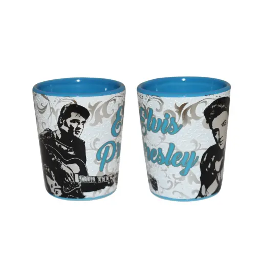 [E9031] Elvis Shot Glass - White With Foil