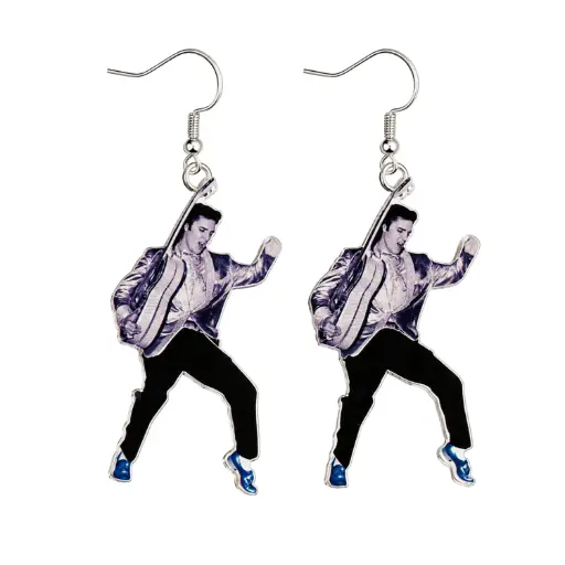 [E9051] Elvis Earrings Swinging Legs Blue Suede Shoes